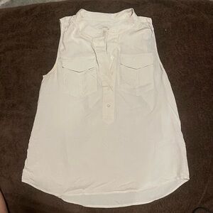 J.Crew 100% Silk Sleeveless Blouse Size 8 Ivory Button Front Pocket Top